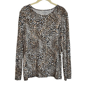 Chicos Womens The Ultimate Tee Medium Long Sleeve Leopard Print Rayon Spandex